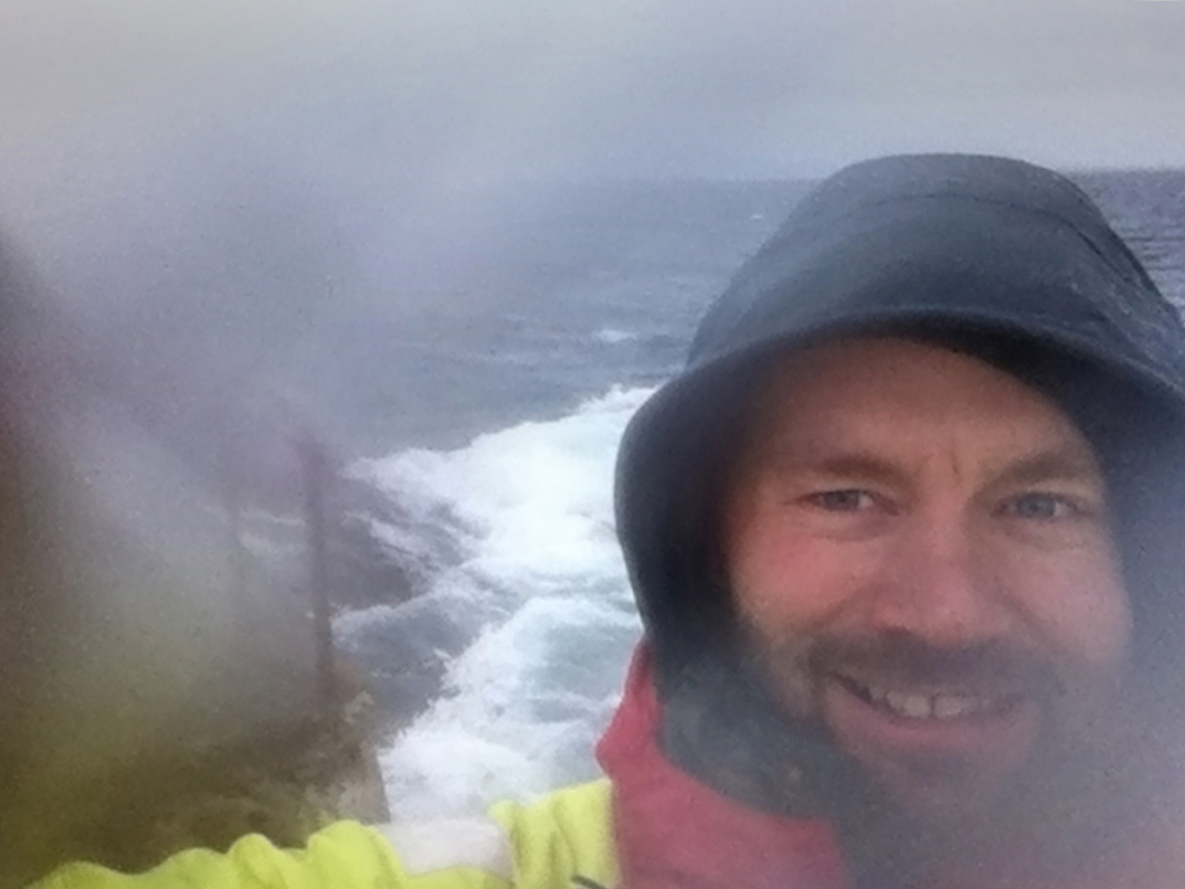 Me, well ashore and pretty happy about it. (Wet smartphone snap)