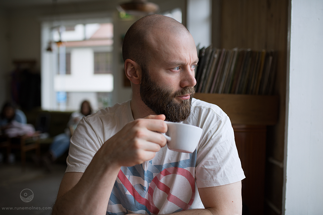 Me looking serious while enjoying some really good espresso.